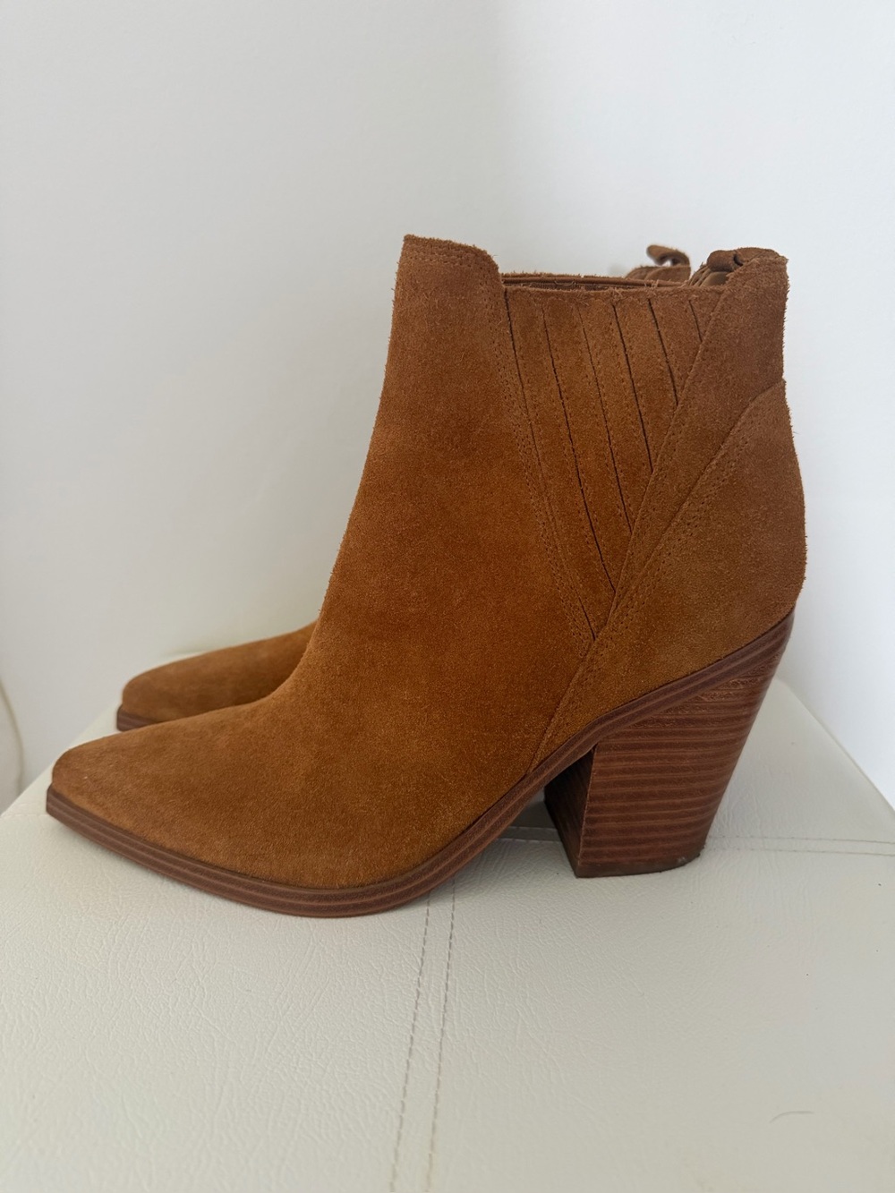 Marc Fisher Cognac Suede Pointed Toe Western Ankle Booties Size 10M